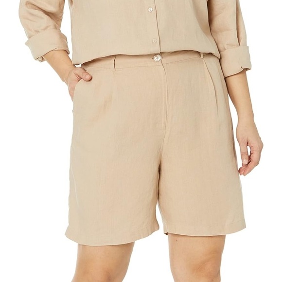 100% Linen - The Drop Women's Millie Loose-Fit Pleated Long Linen Walk Short - Picture 2 of 9